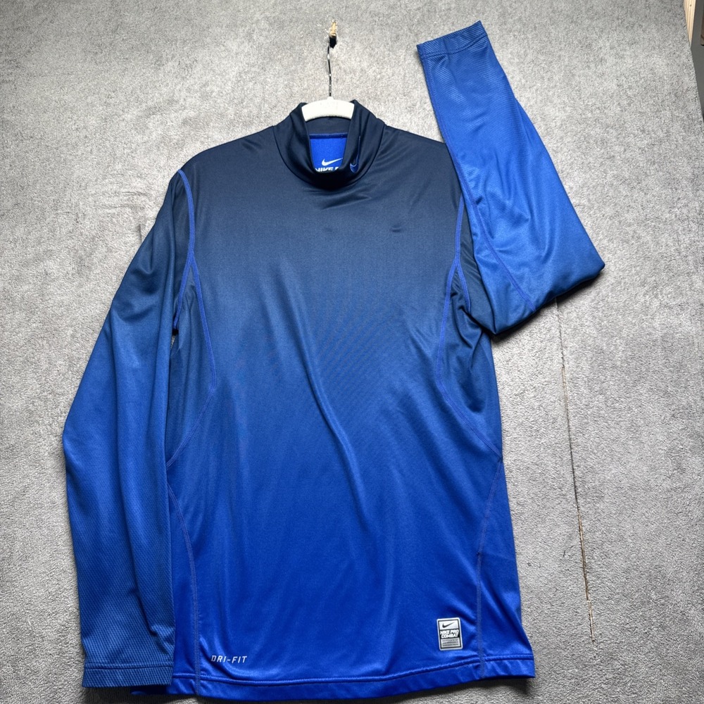 Nike Pro Combat Dri-FIT Fitted Long Sleeve Shirt Men's Small Blue Athletic Top